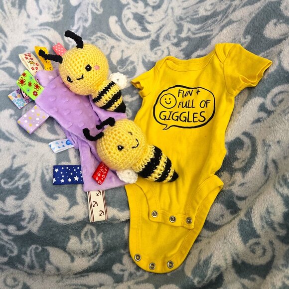 With Baby Bees Rattle, Cuddle Blankie, and a Onesie full of Giggles - Picture 1 of 3